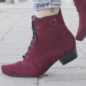Unique Vintage Wine Lace Up Boots
